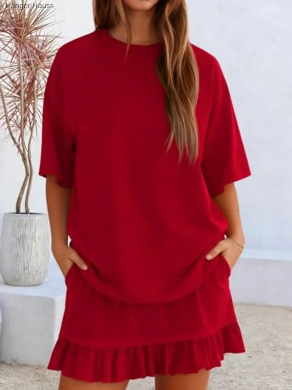 2 Piece Skirt Set Women Summer Vacation Lounge Set Crewneck Top Mini Skirt